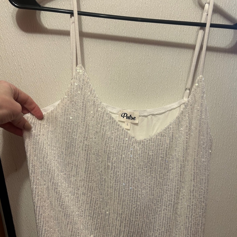 Pulse bright white Sequin Camisole size large